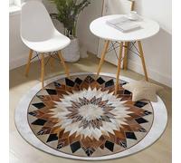 Tappeto Rotondo per Soggiorno 120 cm Marrone Lavabile, Pelo Corto, Geometrico Cerchio Mandala - Tappeto Antiscivolo Extra Morbido e Fluffy per Camera da Letto e Cucina