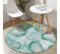 Tappeto Rotondo per Soggiorno 150 cm Verde Lavabile, Pelo Corto, Sotto Il Mare Ostrica Consistenza - Tappeto Antiscivolo Extra Morbido e Fluffy per Camera da Letto e Cucina