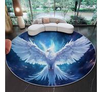 Tappeto rotondo per soggiorno 60 cm (Round) morbido, lavabile in lavatrice Fantasia del cielo stellato dell'uccello divino Camera da Letto Soggiorno Scendiletto Ufficio Pelo Bianco Blu
