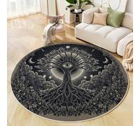 Tappeto Rotondo Per Soggiorno Albero Della Vita Nordico Luna Misteriosa Stampato Tappeto Morbido Antiscivolo Per Sala Da Pranzo Camera Da Letto Divano Cucina Sala Giochi 120 Cm, Marrone Ruggine