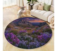 Tappeto Rotondo Per Soggiorno, Antiscivolo, Per Camera Da Letto, Dolomiti, Italia, Morbido, Lavabile In Lavatrice, Soggiorno, Non Perde Pelo, Viola Scuro Fiori Viola