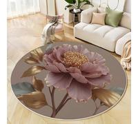 Tappeto Rotondo Per Soggiorno, Antiscivolo, Per Camera Da Letto, Grandi Fiori Peonia, Morbido, Lavabile In Lavatrice, Soggiorno, Non Perde Pelo, Rosa Fiori Semplici Ma Lussuosi