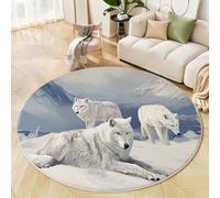 Tappeto Rotondo Per Soggiorno, Antiscivolo, Per Camera Da Letto, Lupo Bianco, Morbido, Lavabile In Lavatrice, Soggiorno, Non Perde Pelo, Bianco, Animali Della Neve