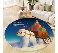 Tappeto Rotondo Per Soggiorno, Antiscivolo, Per Camera Da Letto, Simpatico Orso Polare, Morbido, Lavabile In Lavatrice, Soggiorno, Non Perde Pelo, Blu Scuro, Animali Natale