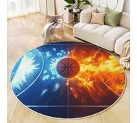Tappeto Rotondo Per Soggiorno Ghiaccio Fuoco Pallacanestro Sport Fantasy Stampato Tappeto Morbido Antiscivolo Per Sala Da Pranzo Camera Da Letto Divano Cucina Sala Giochi 60 Cm, Blu Arancione