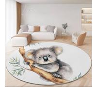 Tappeto rotondo per soggiorno Koala Acquerello Stampato Tappeto morbido antiscivolo per sala da pranzo, camera da letto, divano, cucina o sala giochi 150 cm, Bianco