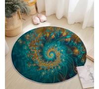 Tappeto rotondo per soggiorno Vortici Psichedelici Stampato Tappeto morbido antiscivolo per sala da pranzo, camera da letto, divano, cucina o sala giochi 120 cm, Turchese