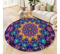 Tappeto Rotondo Psichedelico Caleidoscopio, Tappeto Mandala Modello lavabile in lavatrice e pieghevole, Antiscivolo Pelo Corto Viola Tappeti, per camera dei bambini Scendiletto Soggiorno 120cm