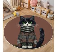 Tappeto Rotondo Rosa Verde Gatto Lavorato A Maglia Grande Pelo Corto,3D Animali Dei Cartoni Animati Stampa Antiscivolo Tondo Moquette,Soggiorno Bambini Camera,Cucina,Bagno,Decor Tappeti,160Cm