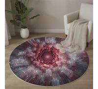 Tappeto rotondo rosso 60cm, lavabile in lavatrice, retro antiscivolo, a pelo basso, non perde pelo, Astrazione 3D Schema di esplosione per soggiorno, camera da letto, cameretta dei