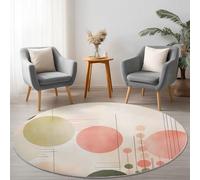 Tappeto Rotondo Salotto 100 cm, Moderno Lineare Geometrico Minimalista Stampa, Rosa Morbido Tappetini Antiscivolo Tappeto Rotondo per Cameretta Cucina Casa Zona Balcone Tappetini Tavolino