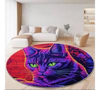 Tappeto Rotondo Salotto 140 cm, Graffiti Muro di mattoni Gatto Primo piano Stampa, Colorato Morbido Tappetini Antiscivolo Tappeto Rotondo per Cameretta Cucina Casa Zona Balcone Tappetini Tavolino