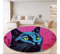 Tappeto Rotondo Salotto 160 cm, Fantasy Gatto Muro di mattoni Graffiti Stampa, Colorato Morbido Tappetini Antiscivolo Tappeto Rotondo per Cameretta Cucina Casa Zona Balcone Tappetini Tavolino