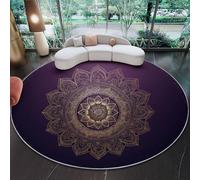 Tappeto Rotondo Salotto 60 cm, Fantasy Semplice Motivo mandala stampato, Viola Oro Tappeto Lavabile a Pelo Corto Morbido Antiscivolo per Soggiorno, Camera da Letto, Cucina e Corridoio