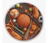 Tappeto Rotondo Salotto 80 cm Arancione mandarino, Sport Tennis Pallacanestro Pallavolo Pelo Corto Tappeti per la Casa per Camera Da Letto Bagno Aree Interne Soggiorno