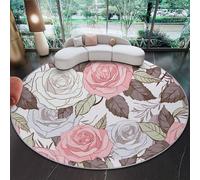 Tappeto Rotondo Salotto 80 cm, Dipinto Vintage Fiori Rose stampato, Colorato Tappeto Lavabile a Pelo Corto Morbido Antiscivolo per Soggiorno, Camera da Letto, Cucina e Corridoio