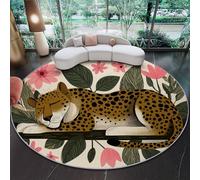 Tappeto Rotondo Salotto 80 cm, Stile Blair leopardato fiori stampato, Colorato Tappeto Lavabile a Pelo Corto Morbido Antiscivolo per Soggiorno, Camera da Letto, Cucina e Corridoio