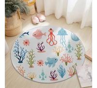 Tappeto Rotondo Salotto Cameretta Fumetto Pesciolino Alghe Pelo Corto Tappeto Morbido Antiscivolo Tappeti per Bambini Cameretta Cucina Zona Tappet Tavolino (100 cm, Colorato)