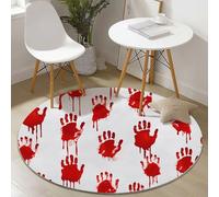 Tappeto Rotondo Salotto Cameretta Halloween Impronte Di Mani Orrore Pelo Corto Tappeto Morbido Antiscivolo Tappeti per Bambini Cameretta Cucina Zona Tappet Tavolino (90 cm, Rosso Bianco)