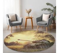 Tappeto Rotondo Salotto Colorato, Retrò Tramonto Campi Carri armati Morbido Moderno Tappetini Antiscivolo Tappeto per Bambini Cameretta Cucina Casa Zona Balcone Tappet Tavolino 160 cm