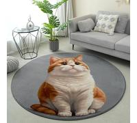 Tappeto Rotondo Salotto Gatto Grasso Arancione Tappeto Salotto Camera da Letto Anti Slip e Facile da Pulire Morbido Lavabile per Giardino Terrazzo Balcone Tappeti Pelo Corto 60cm
