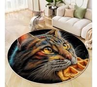Tappeto Rotondo Salotto, Il gatto che mangia un pancake Stampa Morbido Moderno Tappetini Antiscivolo Tappeto per Bambini Cameretta Cucina Casa Zona Balcone Tappet Tavolino (80cm,Animali interessanti)