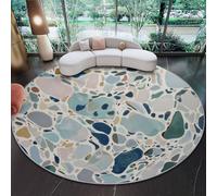 Tappeto Rotondo Salotto, Malinconia Colore Crema Forme Geometriche Blocchi Tema Antiscivolo Tappeto - 90 cm Morbido E Confortevole Beige Lavabile Per Soggiorno Studio O Cameretta Dei Bambini