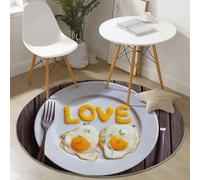 Tappeto Rotondo Salotto, Modello Romantico Amore Uovo Fritto Tappetini antiscivolo circolari e morbidi, Tappeto Rotondo per Bambini Cameretta Cucina Casa Zona Balcone Tavolino (Bianco Marrone, 90 cm)