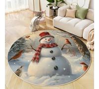 Tappeto Rotondo Salotto, Morbido 150 Cm Tappetini Antiscivolo Tappeto Per Bambini Cameretta Cucina Casa Zona Tappet Tavolino (Yeti Della Foresta, Piccolo Uccellino) Bianco