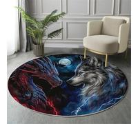 Tappeto Rotondo Salotto, Morbido Drago Lupo Tappetini Antiscivolo Tappeto, Pelo Basso E Non Perde Pelo, Per Bambini Cameretta Cucina Balcone Tappet Tavolino (Animali Fantastici, 120 Cm)