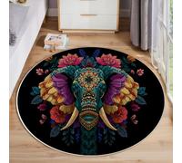 Tappeto Rotondo Salotto, Morbido Mandala Elefante Tappetini Antiscivolo Tappeto, Pelo Basso E Non Perde Pelo, Per Bambini Cameretta Cucina Balcone Tappet Tavolino (Fiori Animali, 100 Cm)