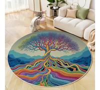 Tappeto Rotondo Salotto, Morbido Strisce Psichedeliche Tappetini Antiscivolo Albero Della Vita Fantasy Tappeto Per Bambini Cameretta Cucina Casa Zona Balcone Tappet Tavolino, Blu Scuro, 60 Cm