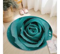 Tappeto Rotondo Salotto, Romanticismo Rugiada Fiori Rose Design Morbido Tappetini Antiscivolo Tappeto per Bambini Cameretta Cucina Casa Zona Balcone Tappet Tavolino (Blu, 120 cm)