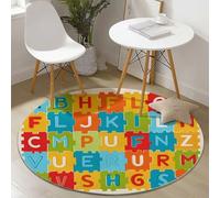 Tappeto Rotondo Salotto Tema Per Bambini Puzzle Con Alfabeto Colorato Tema, Capelli Corti Flanella Tappeti Rotondi 100 cm per Soggiorno Interno Esterno, Colorato Tappeto Facile da Pulire Antiscivolo