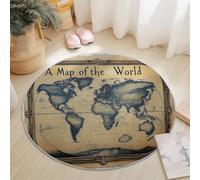 Tappeto Rotondo Salotto, Vintage Confine Mappa del mondo Design Morbido Tappetini Antiscivolo Tappeto per Bambini Cameretta Cucina Casa Zona Balcone Tappet Tavolino (Giallo scuro, 120 cm)