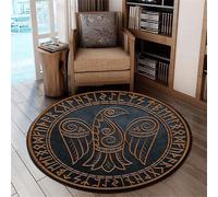 Tappeto Rotondo Simbolo della Mitologia Vichinga Norrena Stampa 3D, Tappetino Rotondo con Albero della Vita per Soggiorno, Camera Letto, Sala Pranzo(Color 7,Diameter 120cm)