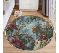 Tappeto Rotondo Soggiorno 200 Cm, Leopardo E Giraffa Animali Della Foresta Tropicale Soffice Morbido Antiscivolo Lavabile In Lavatrice Tappeto, Per Camera Da Letto Bagno Corridoio Cucina