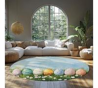 Tappeto rotondo soggiorno lavabile 80cm（Rotondo） Modern Easter Egg Spring Fantasy Colorato Tappeti da pavimento interno sottile per la vivaia di fattoria