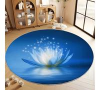 Tappeto Rotondo Sogno Fiore Loto Bianco per Soggiorno con Fondo Antiscivolo, Blu Tappeti Morbidi a Pelo Corto con Motivo Stampato per la Camera - 160 cm
