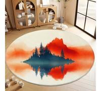 Tappeto Rotondo Sogno Minimalismo Isola per Soggiorno con Fondo Antiscivolo, Crema Tappeti Morbidi a Pelo Corto con Motivo Stampato per la Camera - 80 cm