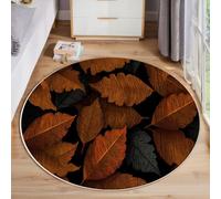 Tappeto Rotondo Stile Country 100cm Rotondi Carpet a Pelo Corto Foglie Autunnali Antiscivolo Lavabile in Lavatrice per Salotto Camera da Letto Soggiorno Scendiletto Ufficio, Marrone