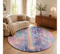 Tappeto Rotondo Stile Da Ragazza Sognatrice per Bambini, 120cm Antiscivolo Tappeti Meteora Arcobaleno in Finta Cashmere Morbido e Accogliente Bordo Rifinito per Soggiorno, Camera da Letto, Cameretta