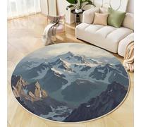 Tappeto Rotondo Stile Pittura Ad Olio, Tappeto Stampa Maestosa Catena Montuosa Flanella Morbido, Tappeti Grigio Salotto Antiscivolo Lavabile, per Interno Camera Bambini Cameretta Cucina 150cm
