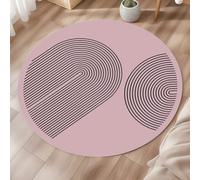Tappeto Rotondo,Strisce geometriche nere moderne, rosa, ø 120 cm, Area Rug Low Pile Living Room Bedroom Lounge Floors Indoor/Outdoor Rugs Balconies,