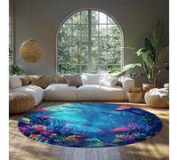 Tappeto rotondo subacqueo dell'oceano per camera da letto per bambini Colorful Coral Reef Tropical Fish Soft Low Pile Circle Carpet per la sala giochi della scuola materna 90cm