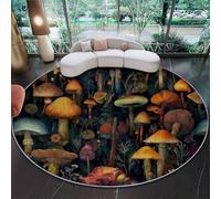 Tappeto Rotondo Tappeti 150 cm (Round) Antiscivolo Lavabile in Foresta di funghi fantastici Salottoda Letto Scendiletto Ufficio Pelo Corto Rotondi Carpetdei Bambini Verde Senape Giallo