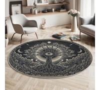 Tappeto Rotondo Temi Celestiali Tappeto e Morbido a Pelo Corto Tronco D'Albero Simbolo Del Sole Tappeti Antiscivolo Lavabile per Camera da Letto Soggiorno Scendiletto Ufficio, 160cm, Grigio Scuro