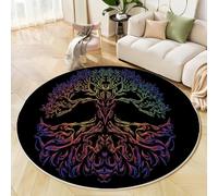 Tappeto Rotondo Tronco D'Albero Arcobaleno 60cm Tappeto a Pelo Corto Riflesso Delle Radici Degli Alberi Antiscivolo Lavabile Facile da Pulire per Soggiorno, Camera da Letto, Camera dei Bambini, Nero