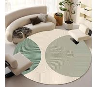 Tappeto rotondo verde, diametro 160 cm, design vintage moderno, antiscivolo, lavabile, motivo geometrico, per soggiorno e camera da letto, verde salvia, crema e beige