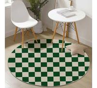 Tappeto Rotondo Verde Foresta Beige Antiscivolo Pelo Corto Tappeto Rotondo Classico Geometrico Scacchi Stampa per Camera da Letto Soggiorno Corridoio Decorare, Lavabile Morbido Tappeti 100 cm